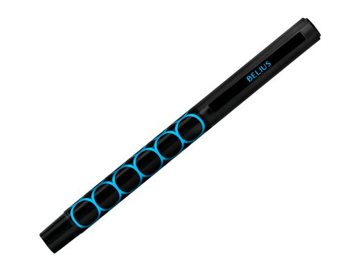 Boligrafo belius legacy aluminio diseńo circulos azul cuerpo negro tinta color azul caja de diseńo