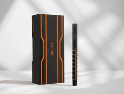 Boligrafo belius legacy aluminio diseńo hexagono naranja cuerpo negro tinta color azul caja de diseńo