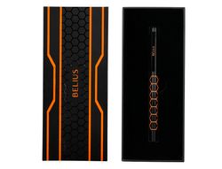 Boligrafo belius legacy aluminio diseńo hexagono naranja cuerpo negro tinta color azul caja de diseńo