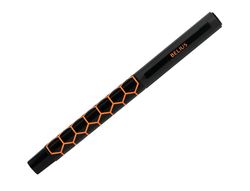 Boligrafo belius legacy aluminio diseńo hexagono naranja cuerpo negro tinta color azul caja de diseńo