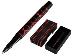 Boligrafo belius legacy aluminio diseńo triangulo rojo cuerpo negro tinta color azul caja de diseńo