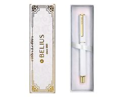 Boligrafo belius macaron bliss forma hexagonal color blanco y dorado tinta azul caja de diseño