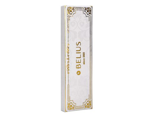Boligrafo belius macaron bliss forma hexagonal color blanco y dorado tinta azul caja de diseño