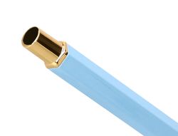 Boligrafo belius macaron bliss forma hexagonal color celeste y dorado tinta azul caja de diseño