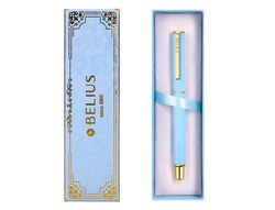 Boligrafo belius macaron bliss forma hexagonal color celeste y dorado tinta azul caja de diseño