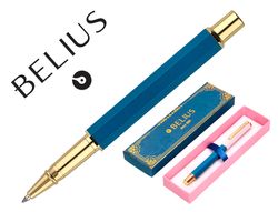 Boligrafo belius macaron bliss forma hexagonal color rosa/ azul y dorado tinta azul caja de diseño
