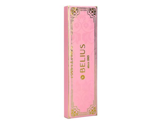 Boligrafo belius macaron bliss forma hexagonal color rosa y dorado tinta azul caja de diseño