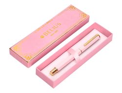Boligrafo belius macaron bliss forma hexagonal color rosa y dorado tinta azul caja de diseño