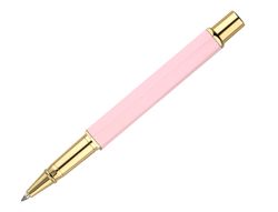 Boligrafo belius macaron bliss forma hexagonal color rosa y dorado tinta azul caja de diseño