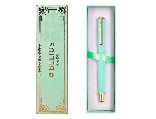 Boligrafo belius macaron bliss forma hexagonal color verde dorado tinta azul caja de diseño