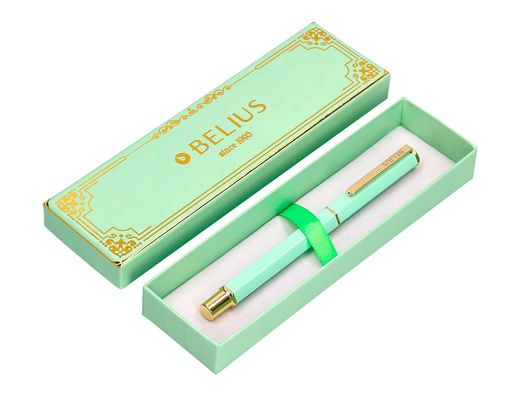 Boligrafo belius macaron bliss forma hexagonal color verde dorado tinta azul caja de diseño