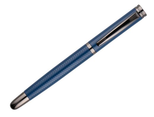 Boligrafo belius neptuno aluminio textura wavy color azul marino tinta azul caja de diseño