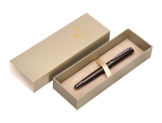 Boligrafo belius neptuno aluminio textura wavy color caqui tinta azul caja de diseño