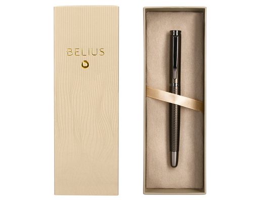 Boligrafo belius neptuno aluminio textura wavy color caqui tinta azul caja de diseño