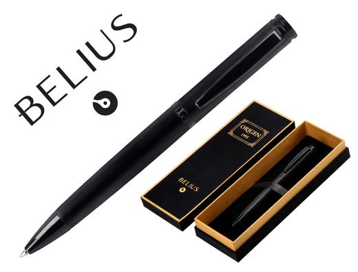 Boligrafo belius origen 1995 aluminio textura cepillada color negro tinta azul caja de diseño