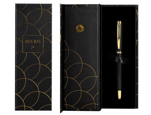 Boligrafo belius passion dor aluminio textura cepillada color negro y dorado tinta azul caja de diseño