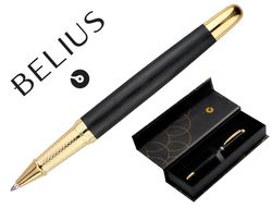 Boligrafo belius passion dor aluminio textura cepillada color negro y dorado tinta azul caja de diseño