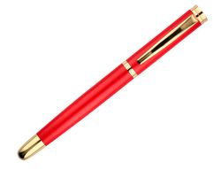 Boligrafo belius passion dor aluminio textura cepillada color rojo y dorado tinta azul caja de diseño