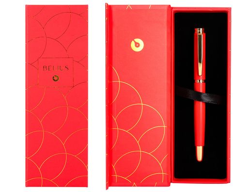 Boligrafo belius passion dor aluminio textura cepillada color rojo y dorado tinta azul caja de diseño