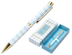 Boligrafo belius perfect picnic day aluminio color azul celeste dorado tinta azulcaja de diseńo