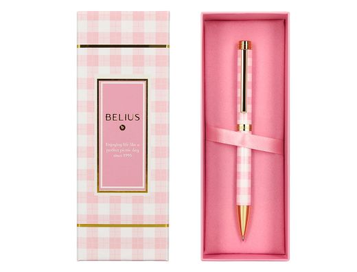 Boligrafo belius picnic aluminio color rosa dorado tinta color azul caja de diseńo