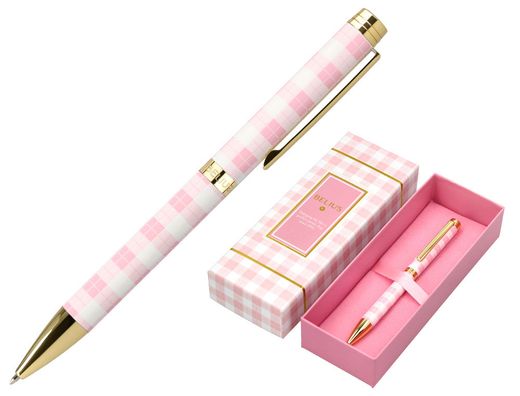 Boligrafo belius picnic aluminio color rosa dorado tinta color azul caja de diseńo