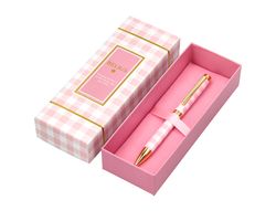 Boligrafo belius picnic aluminio color rosa dorado tinta color azul caja de diseńo