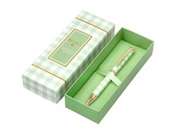 Boligrafo belius picnic aluminio color verde dorado tinta color azul caja de diseńo