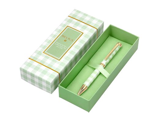 Boligrafo belius picnic aluminio color verde dorado tinta color azul caja de diseńo