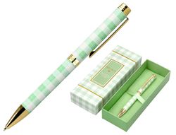 Boligrafo belius picnic aluminio color verde dorado tinta color azul caja de diseńo