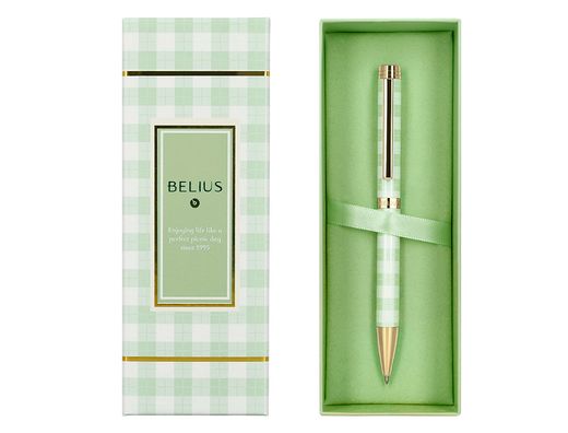 Boligrafo belius picnic aluminio color verde dorado tinta color azul caja de diseńo
