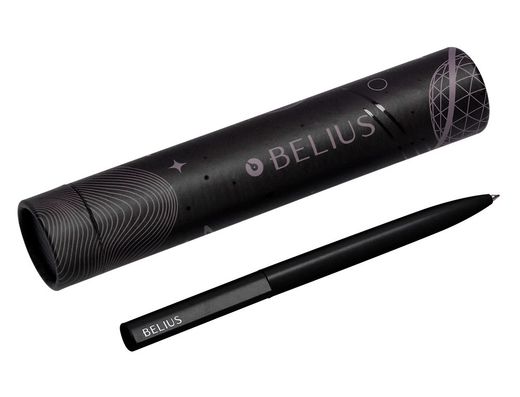 Boligrafo belius rocket b aluminio color minimalista negro tinta azul caja cilindrica