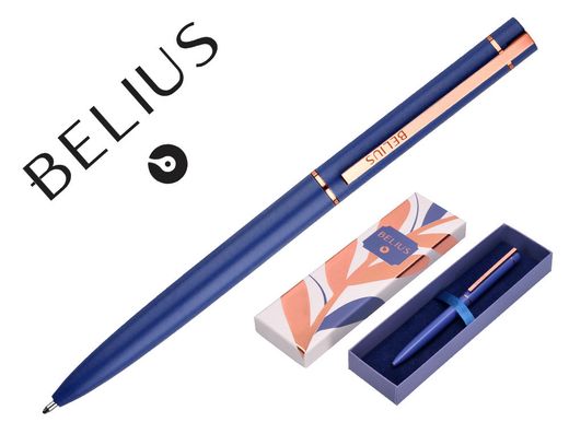 Boligrafo belius rose aluminio color azul electrico/oro rosa tinta azul caja de diseño