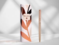 Boligrafo belius rose aluminio color beige claro oro rosa tinta azul caja de diseńo