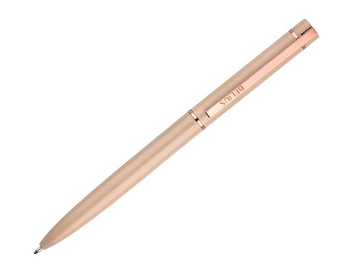 Boligrafo belius rose aluminio color beige claro oro rosa tinta azul caja de diseńo