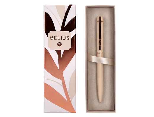 Boligrafo belius rose aluminio color beige claro oro rosa tinta azul caja de diseńo