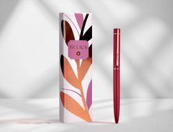 Boligrafo belius rose aluminio color burdeos oro rosa tinta azul caja de diseńo