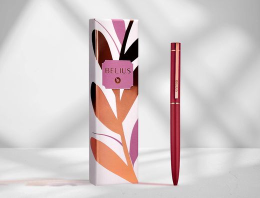 Boligrafo belius rose aluminio color burdeos oro rosa tinta azul caja de diseńo