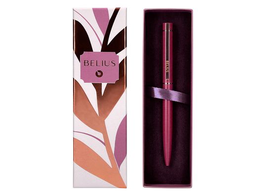 Boligrafo belius rose aluminio color burdeos oro rosa tinta azul caja de diseńo