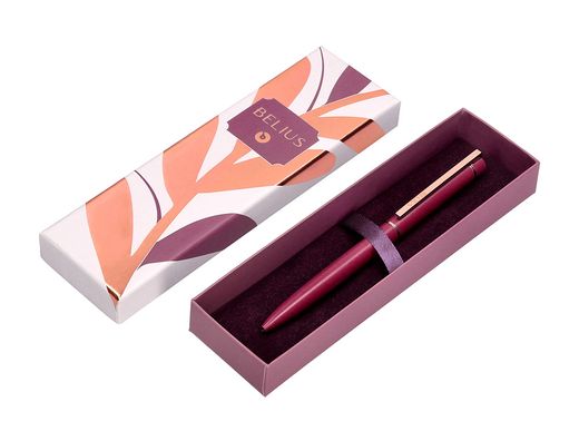 Boligrafo belius rose aluminio color burdeos oro rosa tinta azul caja de diseńo