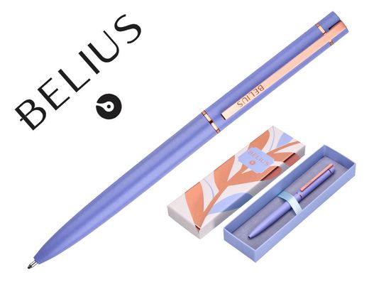 Boligrafo belius rose aluminio color lavanda/oro rosa tinta azul caja de diseño