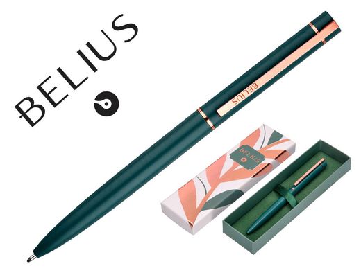 Boligrafo belius rose aluminio color verde oliva/oro rosa tinta azul caja de diseño