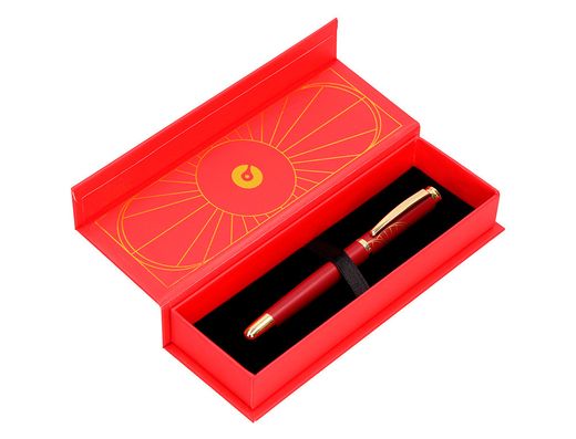 Boligrafo belius soiree aluminio color art deco granate y dorado tinta azul caja de diseño