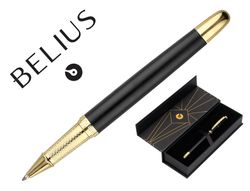 Boligrafo belius soiree aluminio color art deco negro y dorado tinta azul caja de diseño