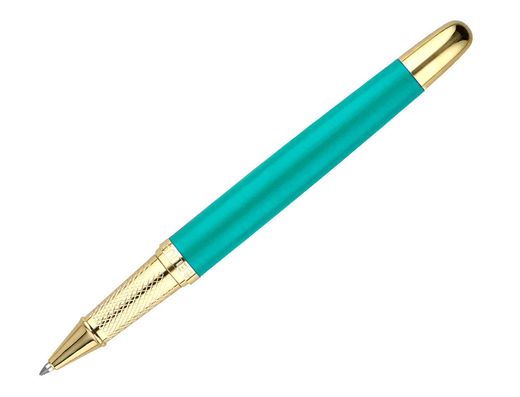 Boligrafo belius soiree aluminio color art deco turquesa y dorado tinta azul caja de diseño