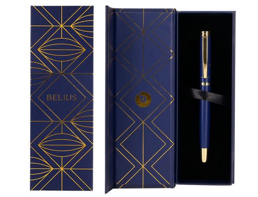 Boligrafo belius soiree aluminio color azul marino y dorado tinta azul caja de diseño