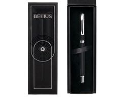 Boligrafo belius turbo aluminio textura punteada color negro y plateado tinta azul caja de diseño