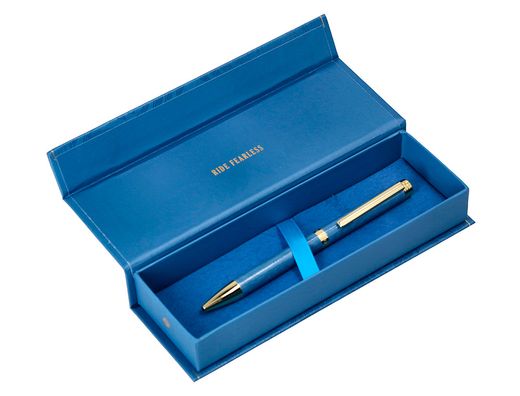 Boligrafo belius wild west aluminio color azul marino dorado tinta color azul caja de diseńo
