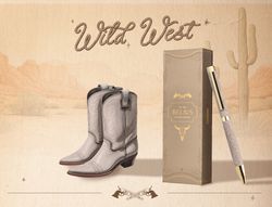 Boligrafo belius wild west aluminio color beige dorado tinta color azul caja de diseńo