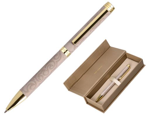 Boligrafo belius wild west aluminio color beige dorado tinta color azul caja de diseńo